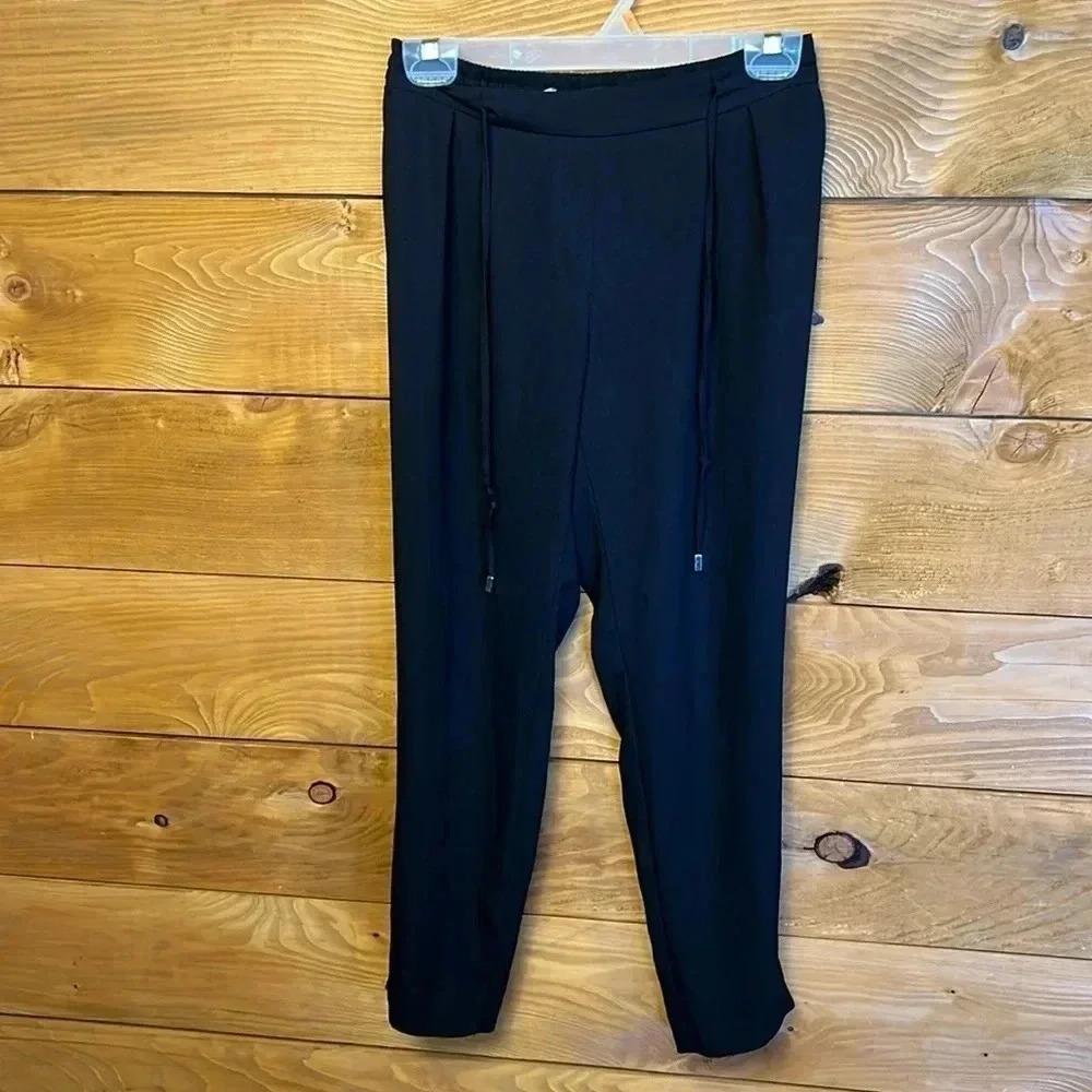 Womens preworn Zara Basic black pants XS Elastic waist string‎ adjust loose Y2K